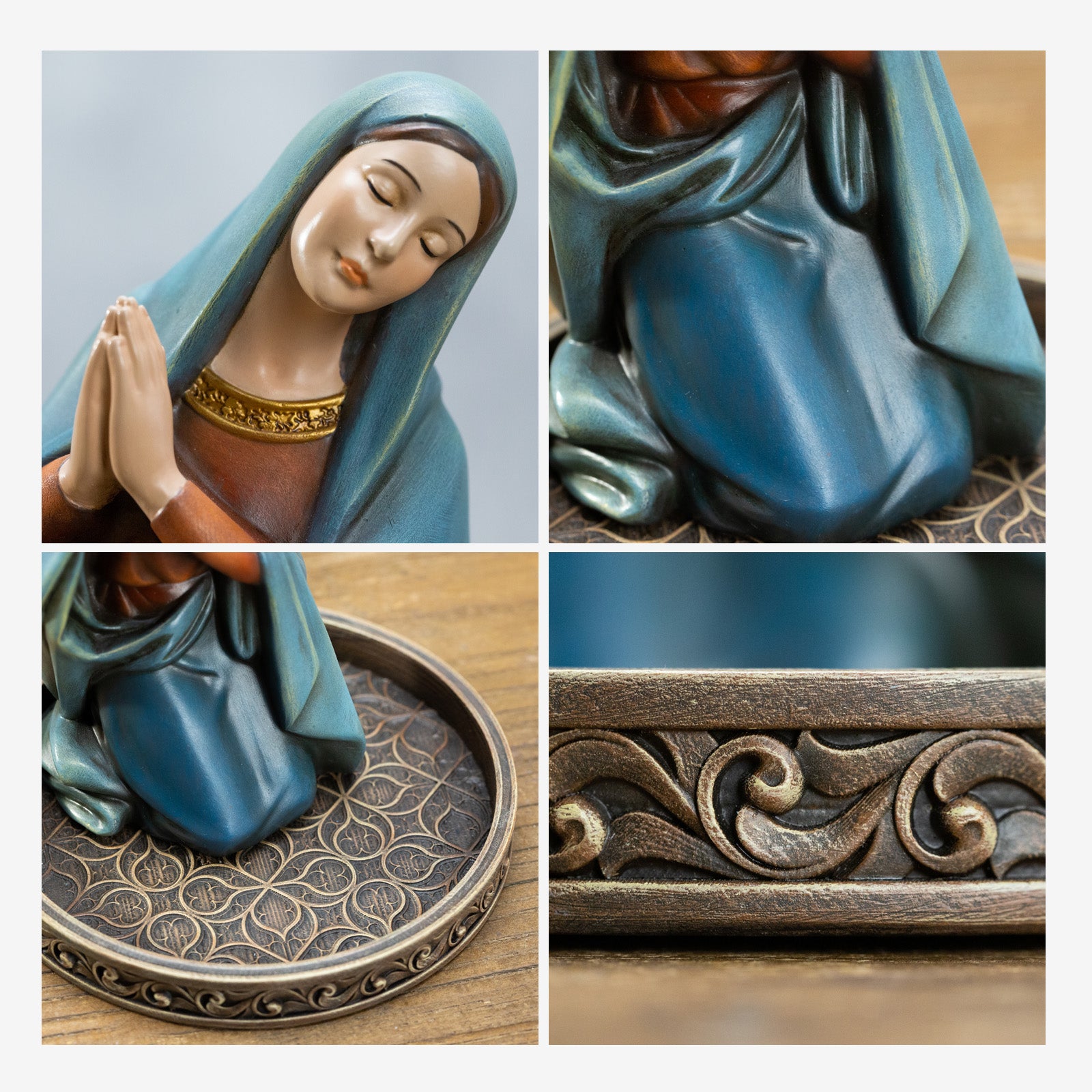 BC Catholic Praying Virgin Mary Statue-With Rosary Holder Base