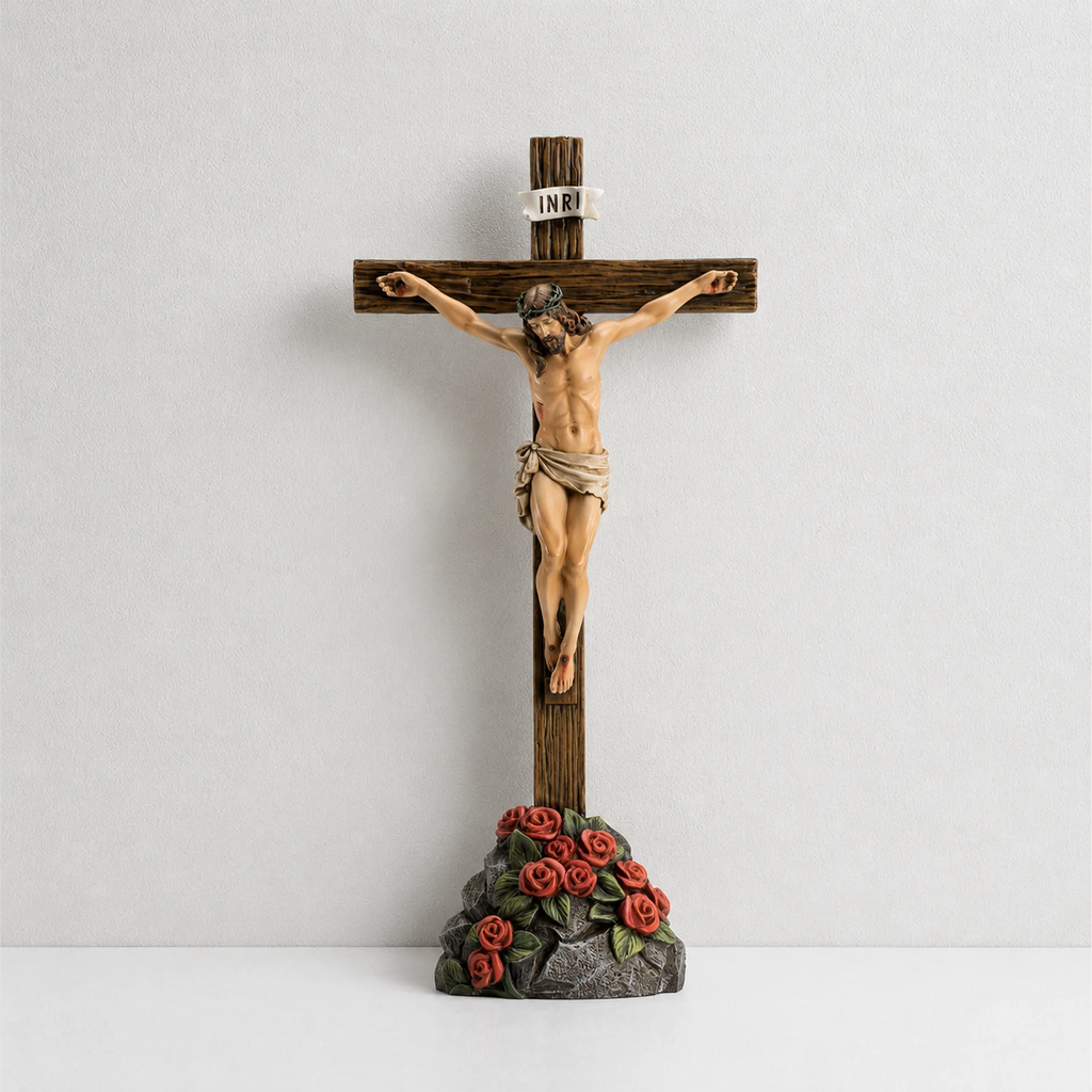 BC Catholic Standing Crucifix-Rustic Decor Style