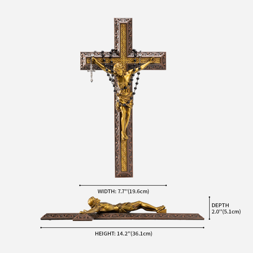 BC Catholic Crucifix Jesus Wall Cross-with Black Ebony Wood Rosary