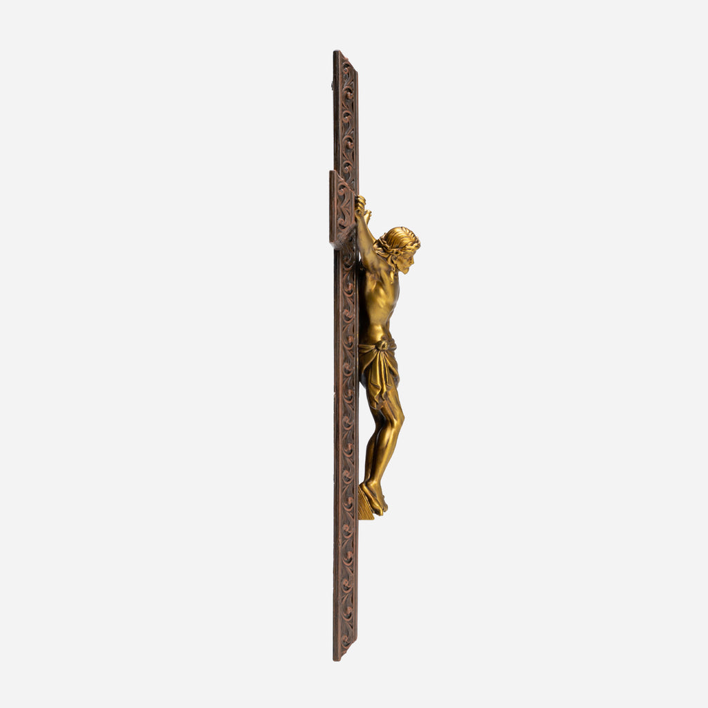 BC Catholic Crucifix Jesus Wall Cross-with Black Ebony Wood Rosary