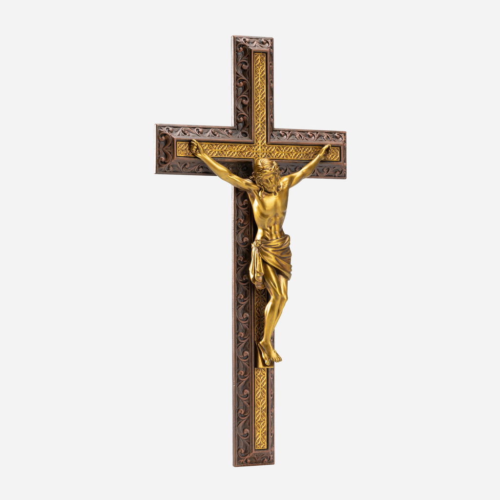 BC Catholic Crucifix Jesus Wall Cross-with Black Ebony Wood Rosary