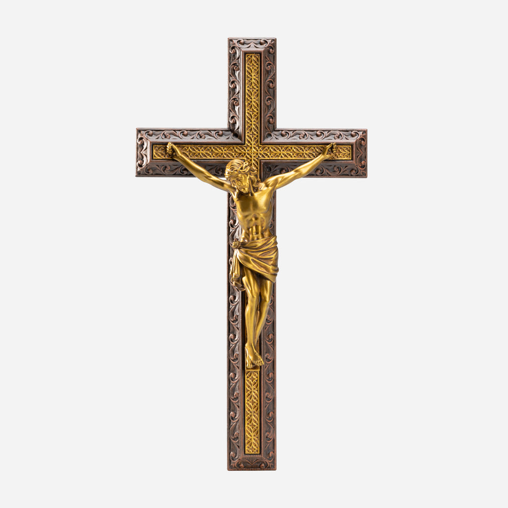 BC Catholic Crucifix Jesus Wall Cross-with Black Ebony Wood Rosary