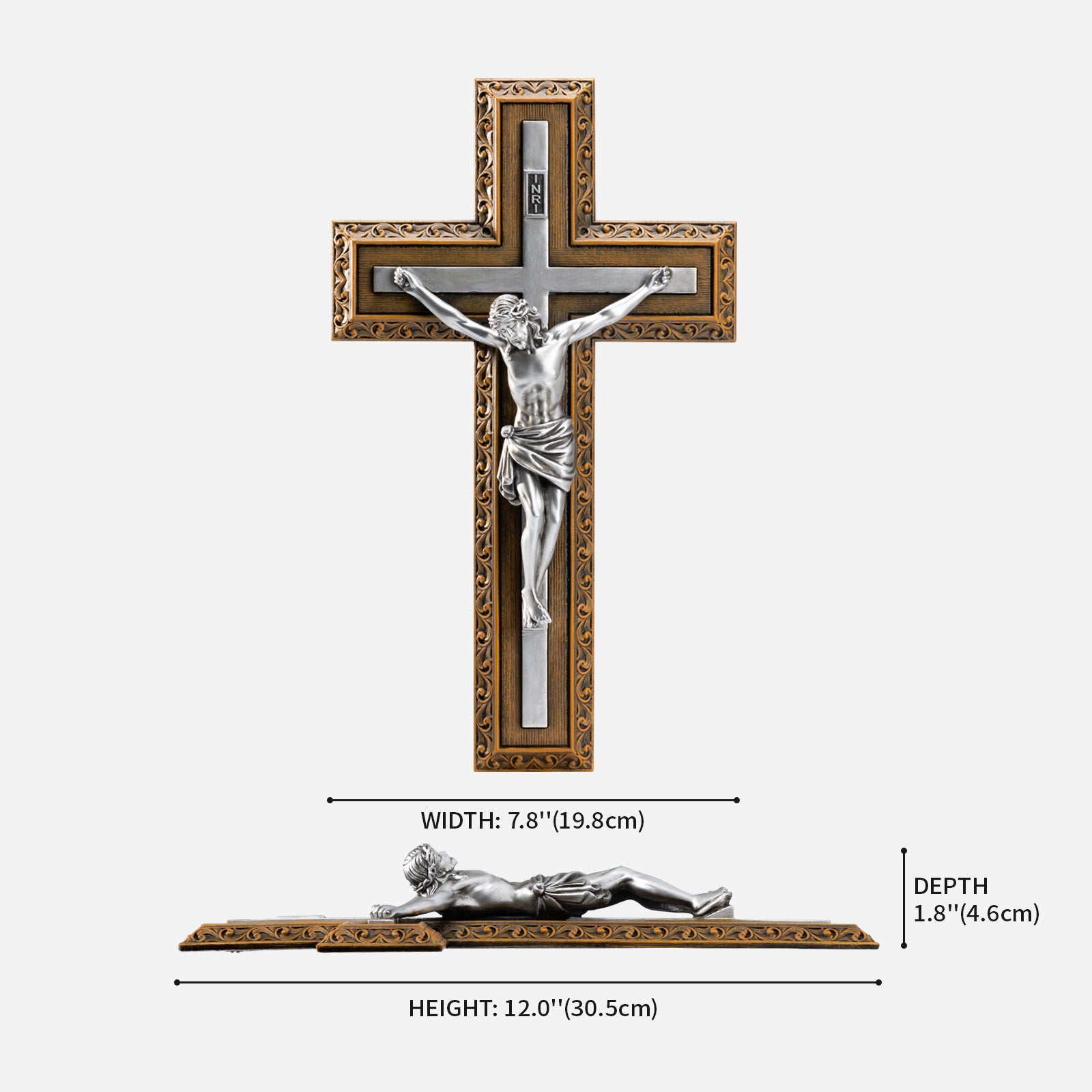 BC Catholic Crucifix Jesus Wall Cross-with Stainless Steel Rosary