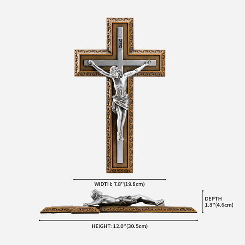 BC Catholic Crucifix Jesus Wall Cross-with Stainless Steel Rosary