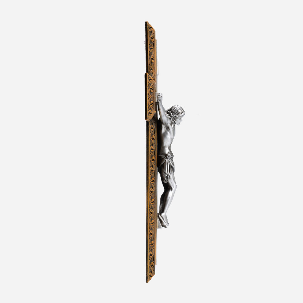 BC Catholic Crucifix Jesus Wall Cross-with Stainless Steel Rosary