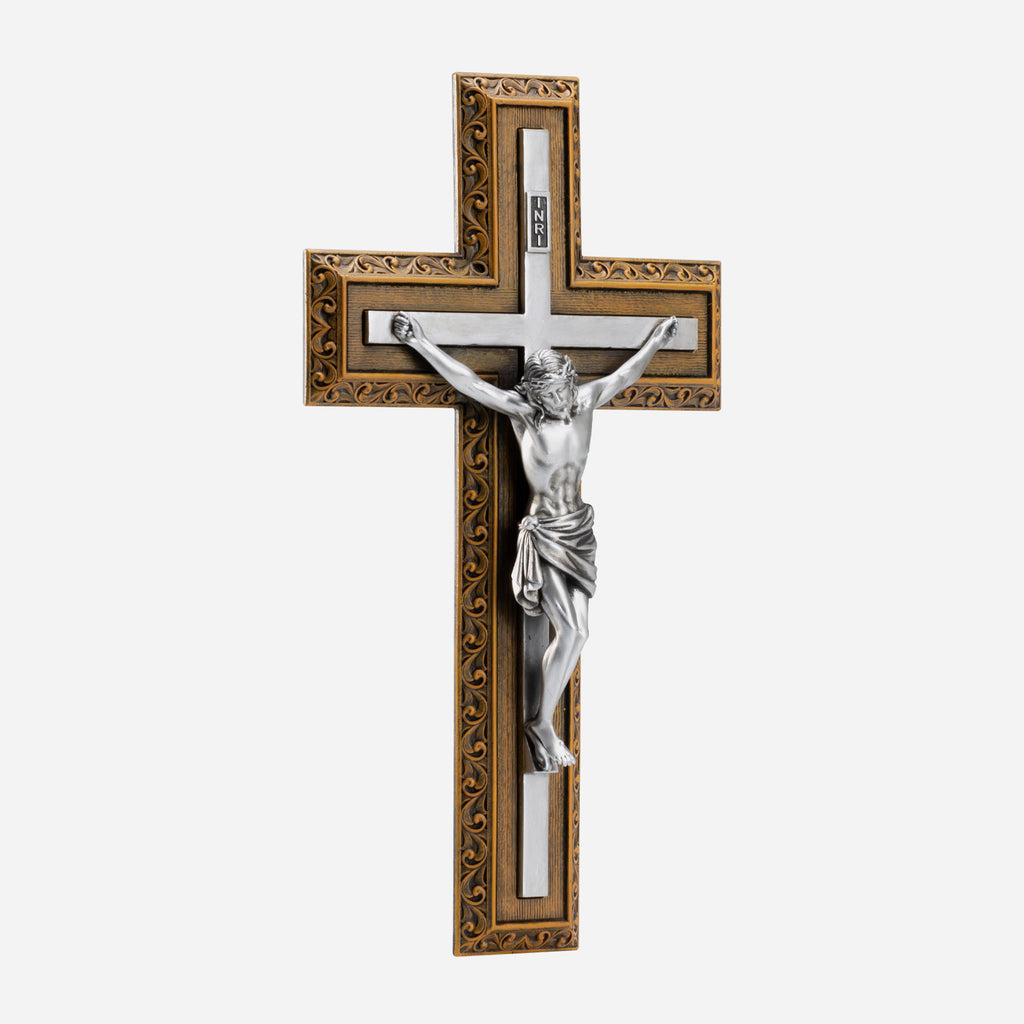 BC Catholic Crucifix Jesus Wall Cross-with Stainless Steel Rosary