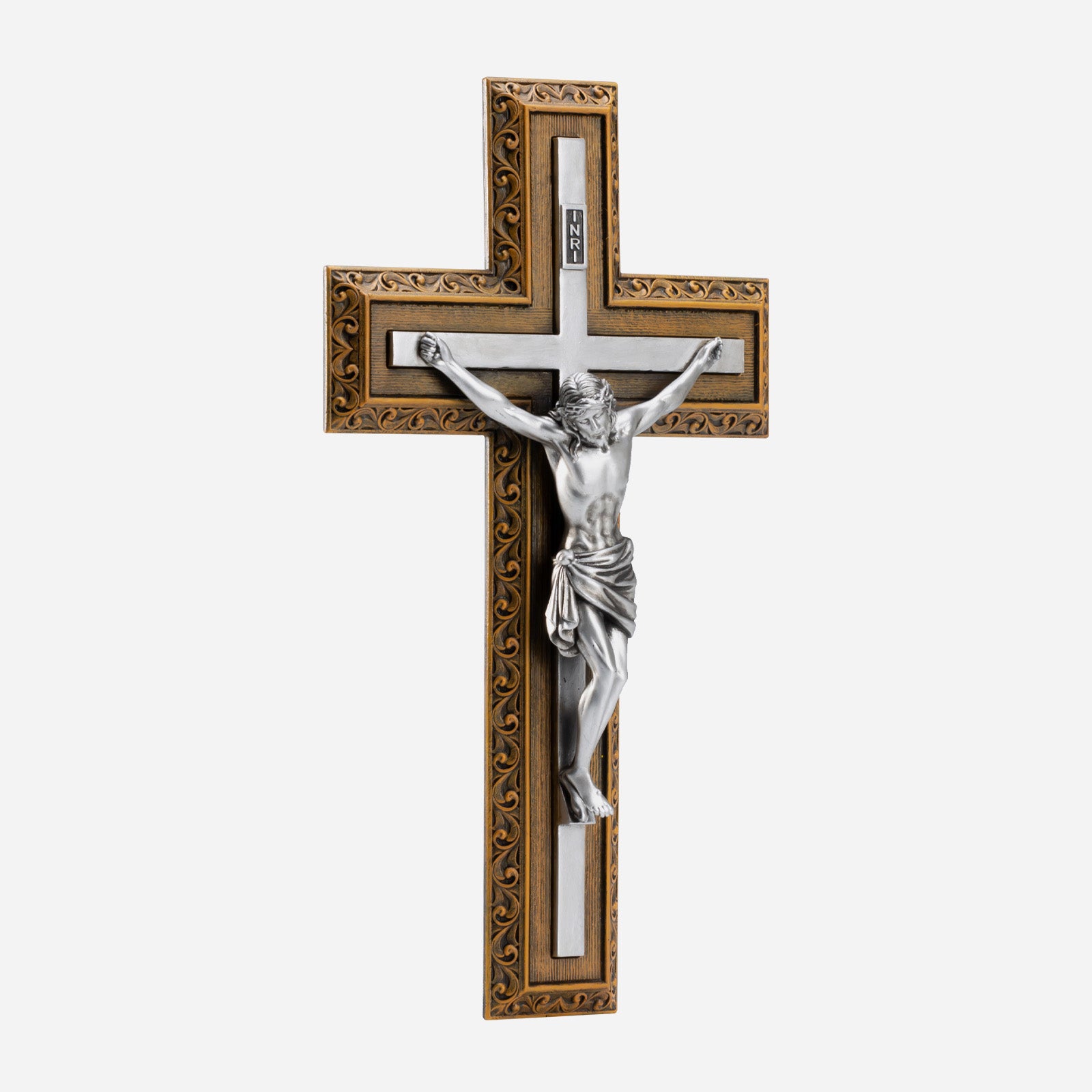 BC Catholic Crucifix Jesus Wall Cross-with Stainless Steel Rosary