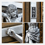 BC Catholic Crucifix Jesus Wall Cross-with Stainless Steel Rosary