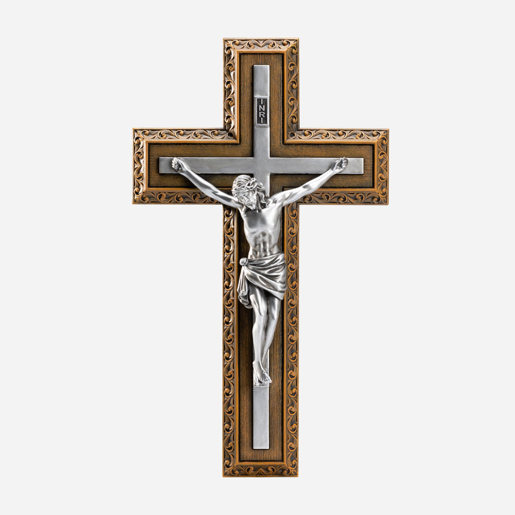 BC Catholic Crucifix Jesus Wall Cross-with Stainless Steel Rosary