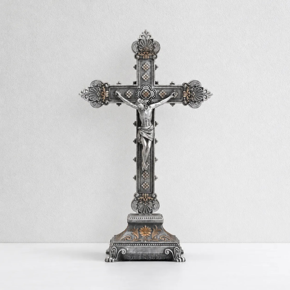 BC Catholic Baroque Embossed Standing Crucifix-Inspirational decor