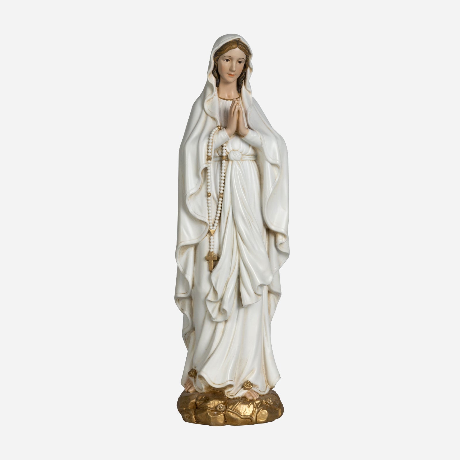 BC Catholic White & Gold Our Lady of Lourdes Statue-Renaissance
