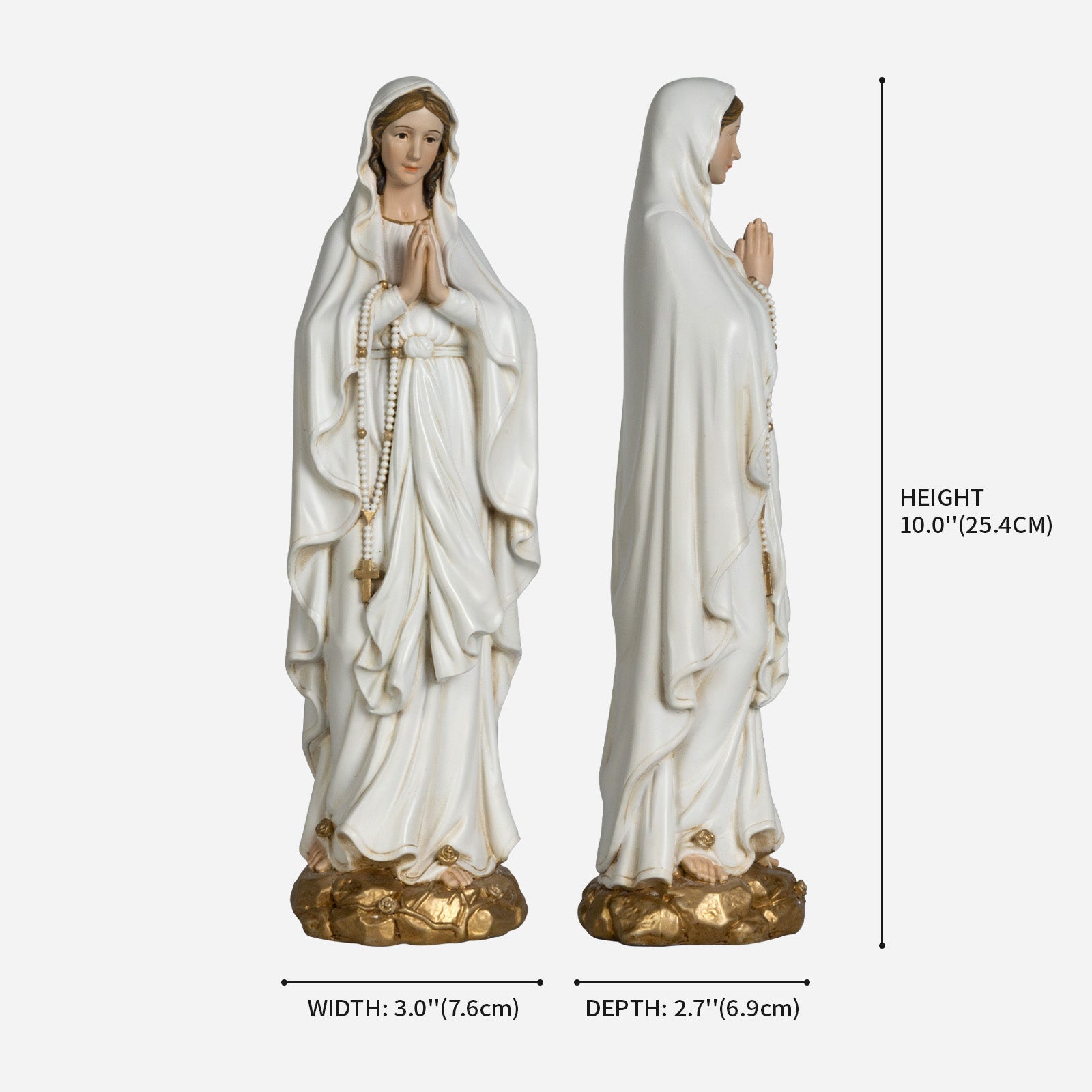 BC Catholic White & Gold Our Lady of Lourdes Statue-Renaissance
