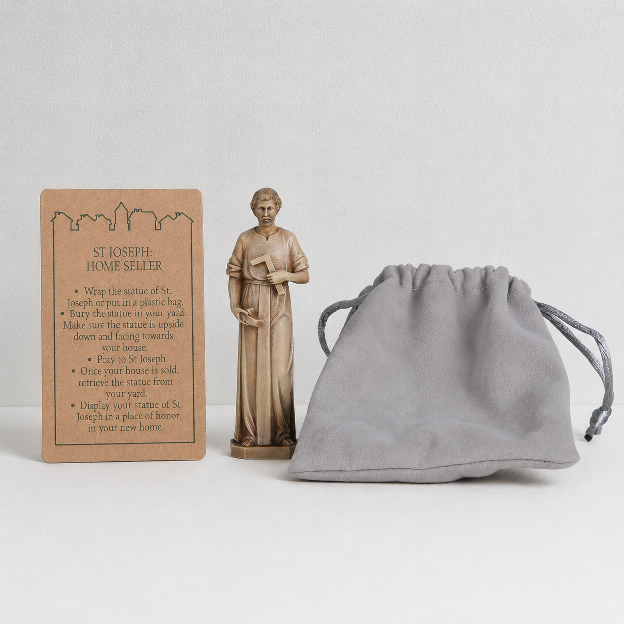 BC Catholic St. Joseph Statue for Selling Homes-with Instruction Card and burial bag