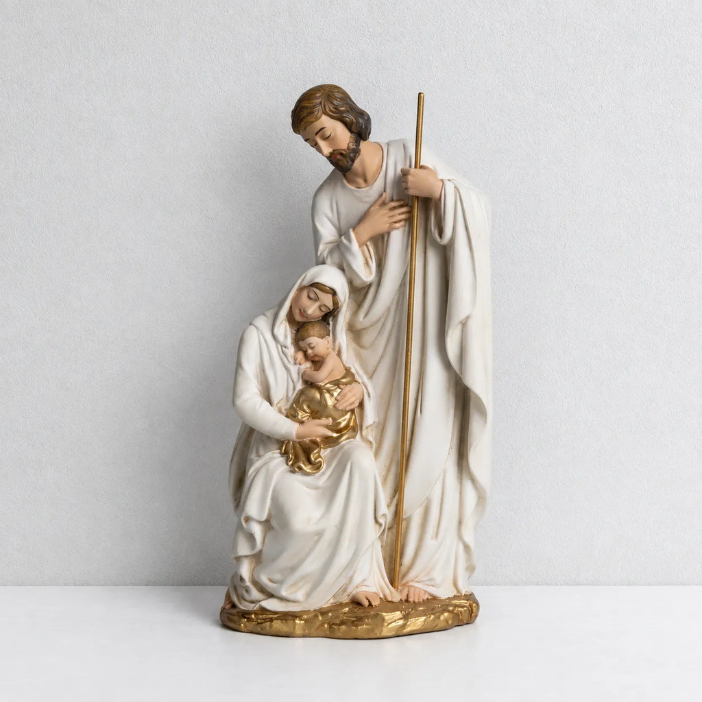 BC Catholic White & Gold Holy Family Statue-Nativity Scene Sculpture