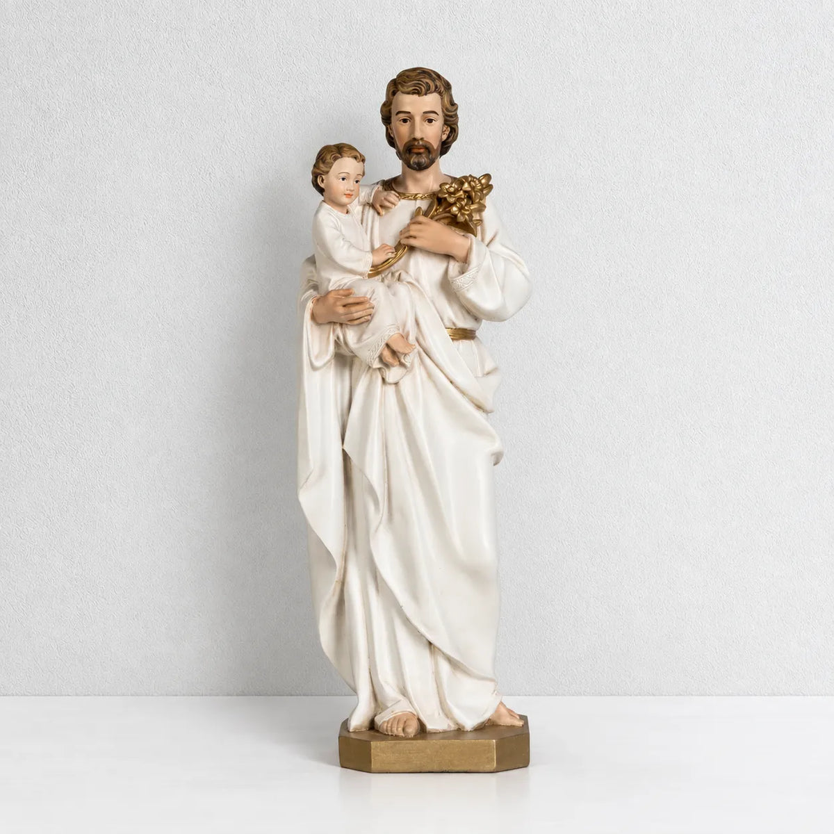 BC Catholic White & Gold St. Joseph with Child Jesus Statue-Inspirational decor