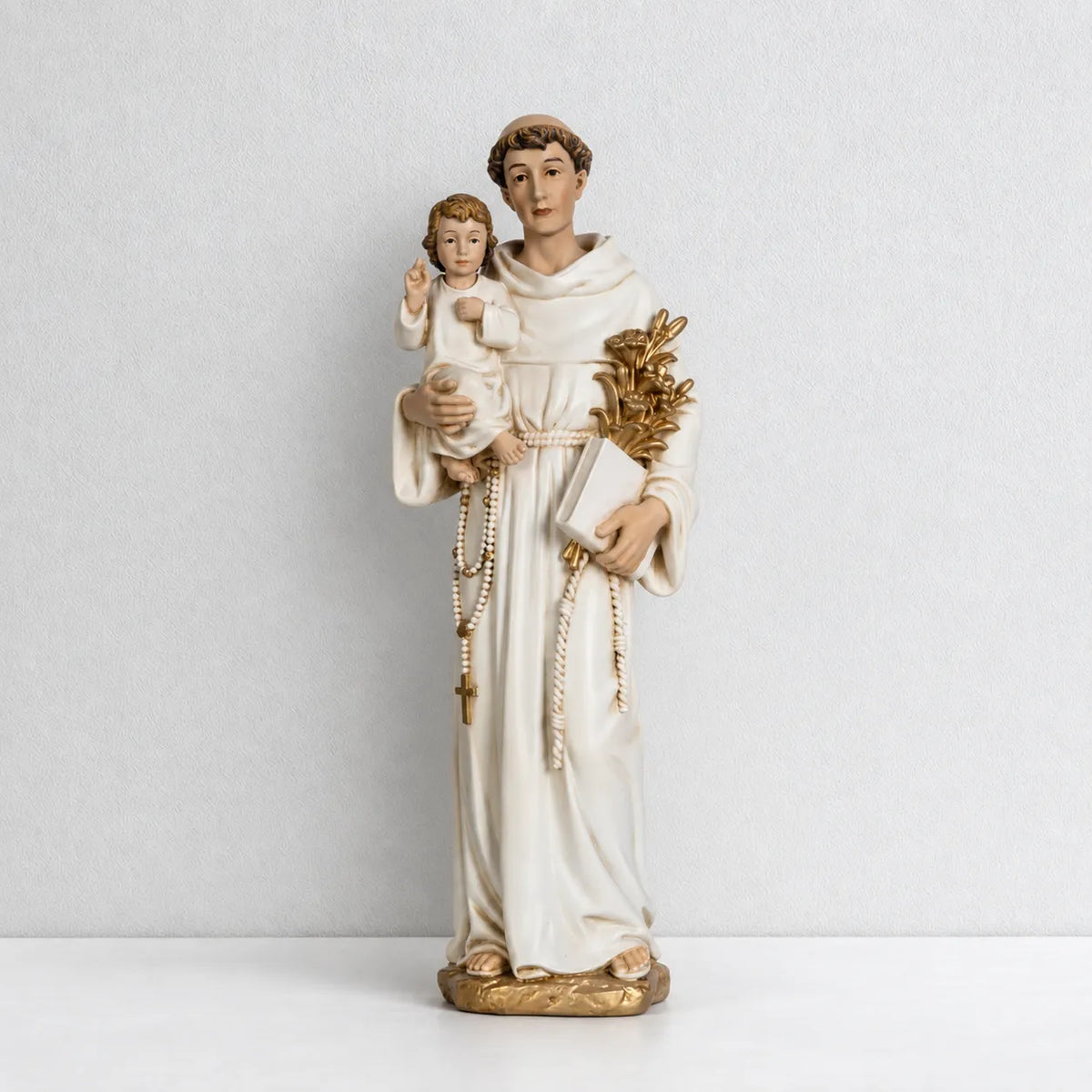BC Catholic White & Gold St. Anthony with Infant Jesus Statue-Renaissance