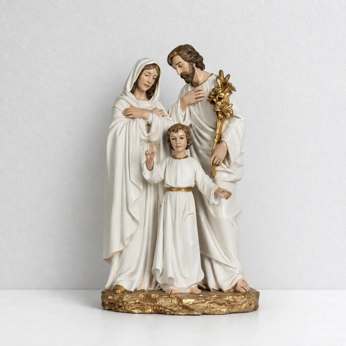 BC Catholic White & Gold Holy Family Statue-Inspirational decor